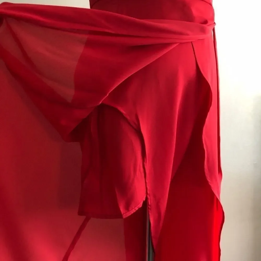Leith Red Flowy Split hem wrap tank jumpsuit - Picture 6 of 8